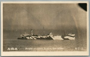 SHIP USS ARA READY TO CARRY FOOD TO ALLIES ANTIQUE REAL PHOTO POSTCARD RPPC