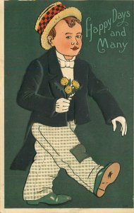 Artist impression Bouquet Happy Days 1910 Young Man flowers Postcard 20-5075