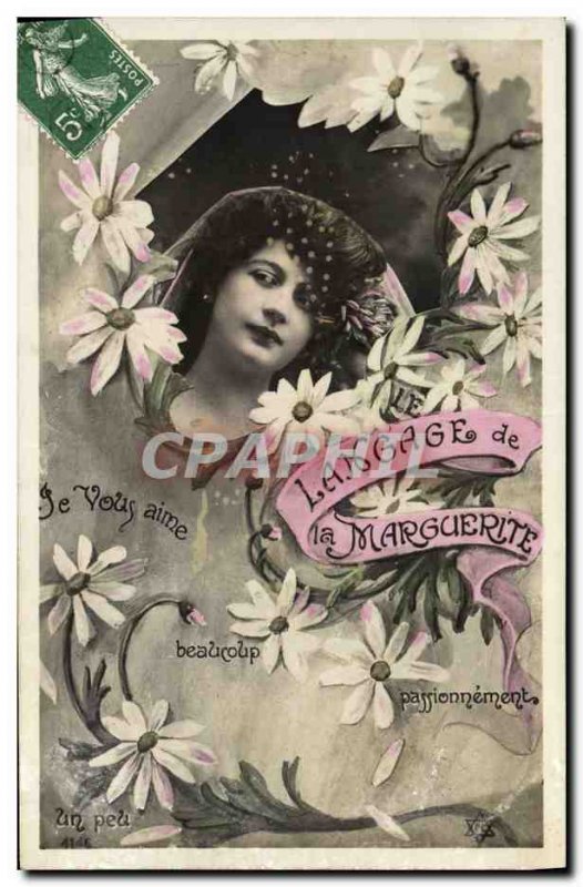 Old Postcard Fantasy Flowers Marguerite language