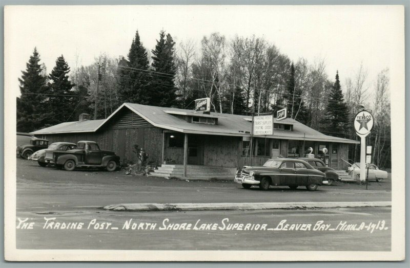 BEAVER BAY MN TEXACO GAS STATION TRADING POST VINTAGE REAL PHOTO POSTCARD RPPC