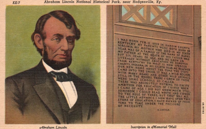 Vintage Postcard Abraham Lincoln National Hostorical Park Hodgenville Kentucky