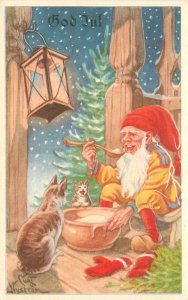 Postcard Gnome Fantasy 1930s Hungary cats Curt Nystrom 23-4758