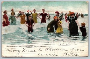 Bathing at Santa Monica Beach  California   Postcard  1903