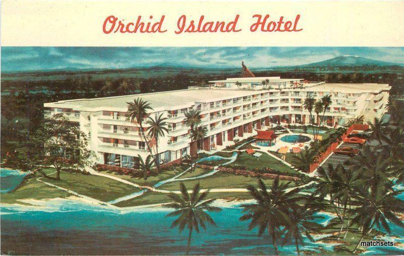 1950s Hilo Hawaii Birdseye View Orchid Island Hotel Modern Camera Postcard 9404