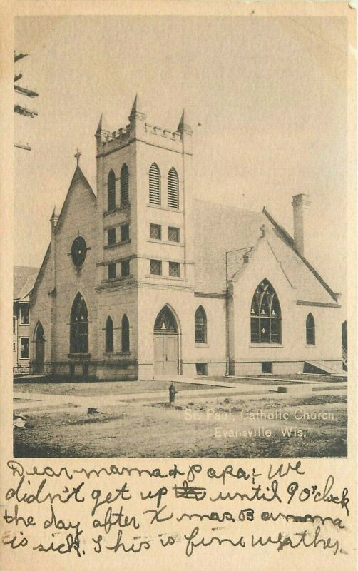 Evansville Wisconsin St Paul Catholic Church Postcard 21-13748