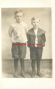 Studio Shot Photo, RPPC, Two Boys Wearing Fashion Clothes and Ties