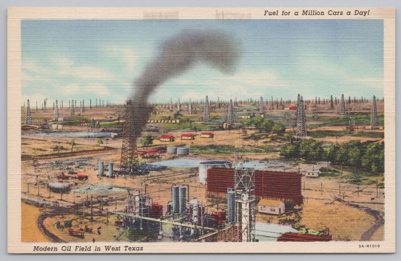 Linen~Air View Modern Oil Field In West Texas~Vintage Postcard 
