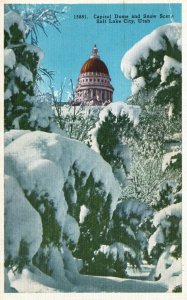 Vintage Postcard 1945 Capitol Dome Snow Scene  Memory Park Salt Lake City Utah