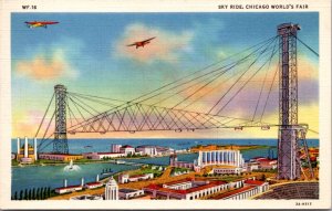 Linen Postcard Sky Ride Chicago World's Fair 1933 Century of Progress