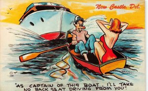 COMIC BOAT CAPTAIN NEW CASTLE DELAWARE ARTIST SIGNED BILL KING POSTCARD (1960s)