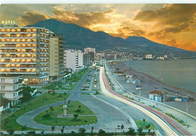 Costa Del Sol Spain Hotel Night Scene  Dawn Fuengirola  Postcard # 8376