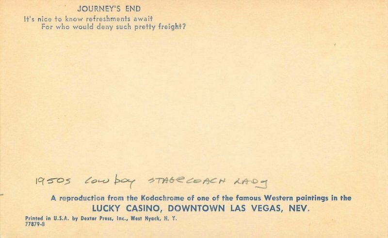 Cowboy Stagecoach Lady Lucky Casino Downtown Las Vegas Nevada Postcard 10495