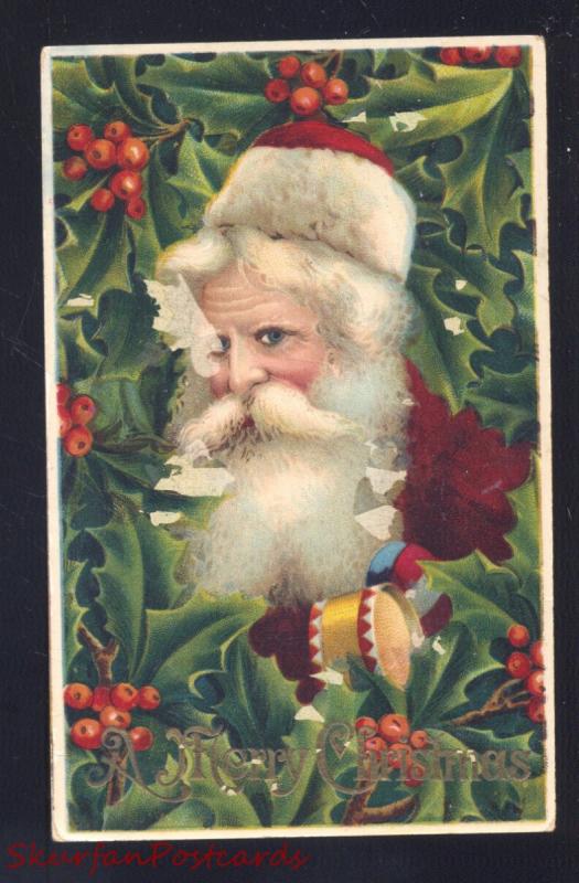 ANTIQUE VINTAGE CHRISTMAS POSTCARD SANTA CLAUS MAROON ROBE 