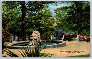 Jackson Mississippi~Fountain In Livingston Park~EC Kropp Vintage Linen Postcard