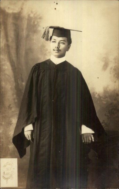 Ethnography - Philippines or Black Young Man Graduation Gown Real Photo Postcard 