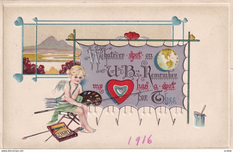 VALENTINE'S DAY, PU-1916; Cupid Painting A Picture