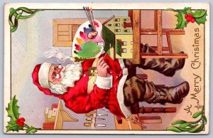 K47/ Merry Christmas Holiday Postcard c1910 Santa Claus Art Doll House 21