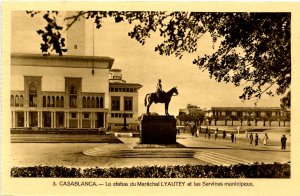 Morocco - Casablanca. Marechal Lyautey Statue, Municipal Svcs Bldg