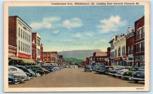 MIDDLESBORO, Kentucky KY ~ Street Scene CUMBERLAND AVENUE 1940s Linen Postcard