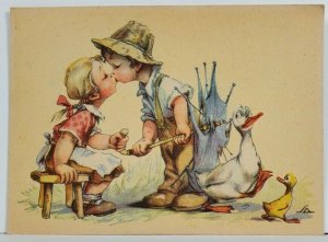 Adorable Children A Kiss and The Ducks Postcard P16