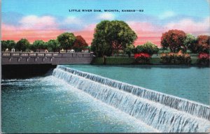 Little River Dam Wichita Kansas Linen Postcard C039