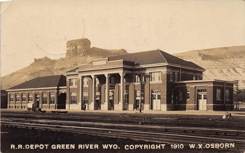 D66/ Green River Wyoming Wy Postcard Real Photo RPPC 1910 Railroad Depot Osborn