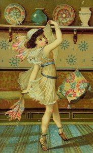 Victorian Trade Card Grecian Dancing Girl Scarves Sandals Fabulous! *W