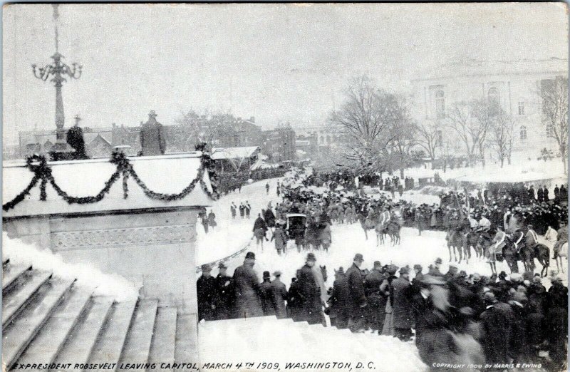1909 President Theodore Roosevelt Leaving Capitol Washington DC Ewing Postcard