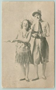 Dysart IA (PA)~2 Kids Pose @ Celebration~Hawaiian Grass Skirt~Short Pants~1920 