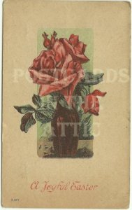 Hand Cancelled Vintage Postcard with a Pretty Bouquet of Red Roses Happy Easter