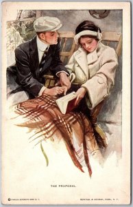 Lovers Holding Hands Wooded Chair Reading Book Romance Postcard
