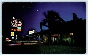 AUSTIN, Texas TX ~ Roadside VILLA CAPRI MOTOR HOTEL at Night c1970s  Postcard