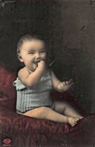 HAPPY GERMAN BABY~1913 PSTK TINTED PHOTO POSTCARD