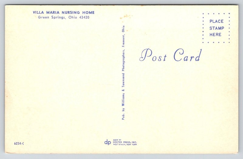 Green Springs Ohio~Villa Maria Nursing Home~Flag~Sign~Fire Hydrant~1950s PC