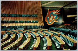 Vtg New York City NY United Nations General Assembly Hall Chrome View Postcard