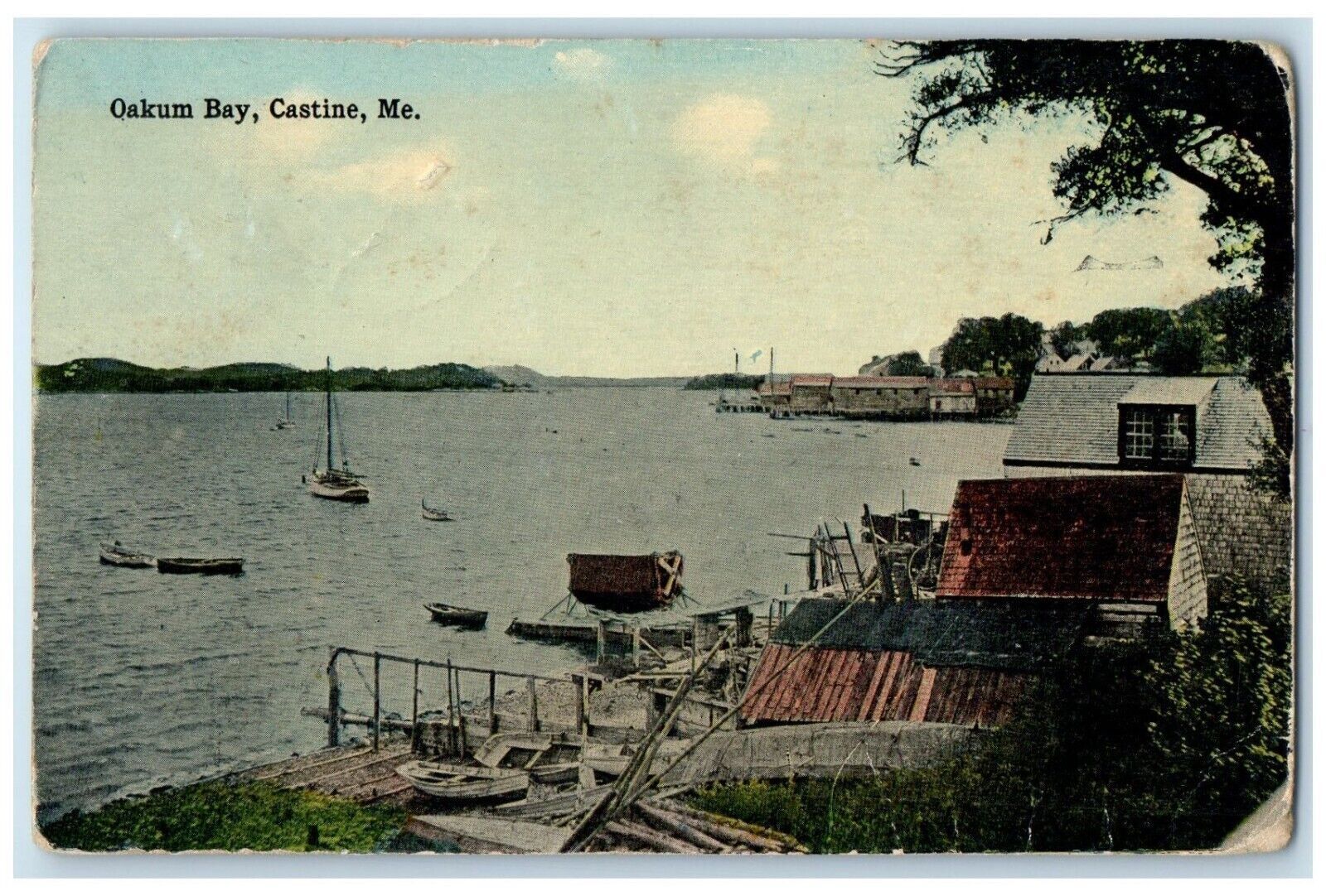 1923 Oakum Bay Dock Port Exterior Houses Castine Maine Vintage Antique