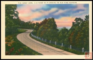 Sunset Scene, U.S> Hwy No. 74 Crossing Blue Ridge Mountains, 