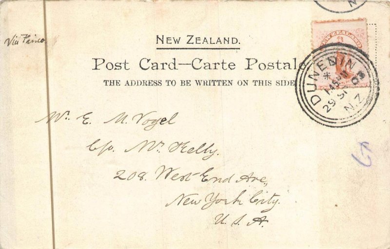SHIP CASWELL SOUND WEST COAST NEW ZEALAND TO NEW YORK USA POSTCARD EXCHANGE 1903