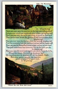 Wyoming~Horse In Canyon Highway & In Wyoming Poem~Vintage Linen Postcard