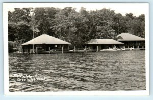 RPPC MERIDITH, NH~ LAKE CAMP 3 Mile Island c1950s  Belknap County Postcard