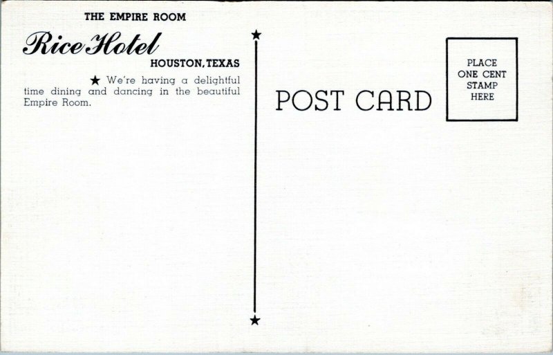 1940s Houston Rice Hotel Empire Room Interior View Linen Postcard BU