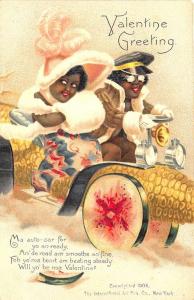 Valentine's Day Black Couple Driving Vegetable Auto Poem Postcard