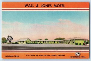 Jackson Tennessee TN Postcard Wall And Jones Motel Exterior Roadside c1940's