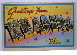 Greetings From Reading Pennsylvania Large Big Letter Postcard Linen PA Unused