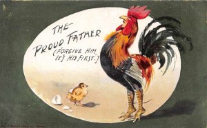 Easter Greetings Rooster with Baby Chick Proud Father Postcard AA75752