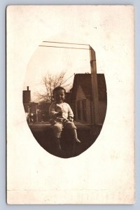 J97/ Remus Michigan RPPC Postcard c1910 Cute Child Front Porch  395