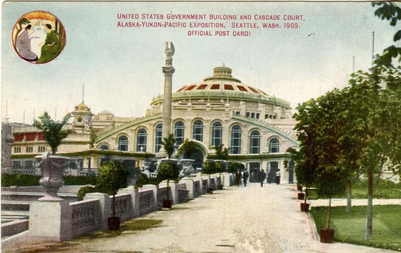 WA - Seattle. 1909 Alaska-Yukon Pacific Exposition. US Gov't & Cascade Court