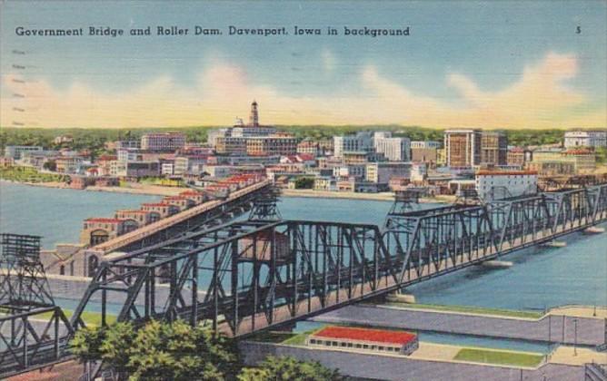 Iowa Davenport Government Bridge and Roller Dam 1940