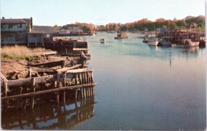 Postcard ME Kennebunkport - View along the River, dock, boats