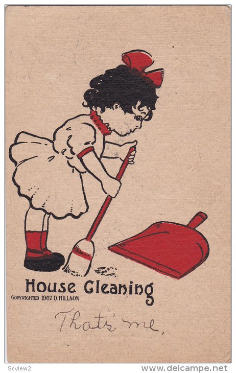 Little girl sweeping, House Cleaning, PU-1907